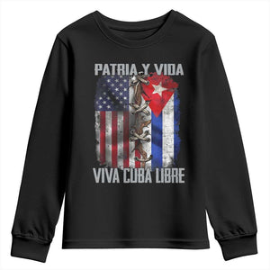 Patria y Vida Cuba Libre Freedom Youth Sweatshirt Cuban Pride Independence USA Cuba Flag TS02 Black Print Your Wear