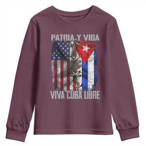 Patria y Vida Cuba Libre Freedom Youth Sweatshirt Cuban Pride Independence USA Cuba Flag TS02 Maroon Print Your Wear