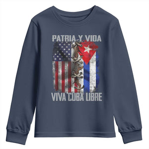Patria y Vida Cuba Libre Freedom Youth Sweatshirt Cuban Pride Independence USA Cuba Flag TS02 Navy Print Your Wear