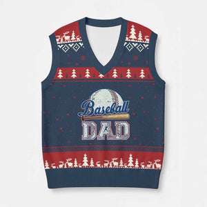 Baseball Dad V-Neck Knit Sweater Vest Baseball Sport Lovers For Father's Day TS02 Navy Red Print Your Wear