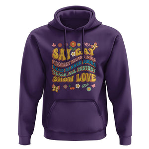 Say Gay Protect Trans Kids Read Banned Books Teach History Show Love Hoodie Retro Groovy TS02 Purple Print Your Wear