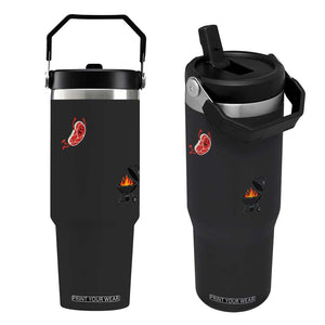 Humorous Diving Steak Charcoal Grill Graphic Flip Straw Tumbler BBQ Grilling Pitmaster Cookout Funny Barbecue Master TS02 One Size: 30 oz Black Print Your Wear