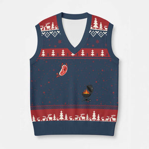 Humorous Diving Steak Charcoal Grill Graphic V-Neck Knit Sweater Vest BBQ Grilling Pitmaster Cookout Funny Barbecue Master TS02 Navy Red Print Your Wear