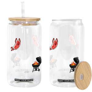 Humorous Diving Steak Charcoal Grill Graphic Glass Can BBQ Grilling Pitmaster Cookout Funny Barbecue Master