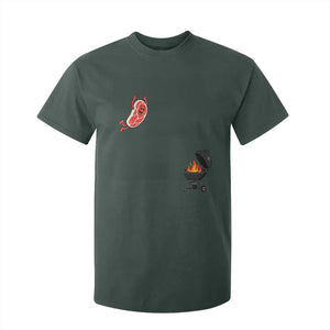 Humorous Diving Steak Charcoal Grill Graphic T Shirt For Kid BBQ Grilling Pitmaster Cookout Funny Barbecue Master TS02 Dark Forest Green Print Your Wear