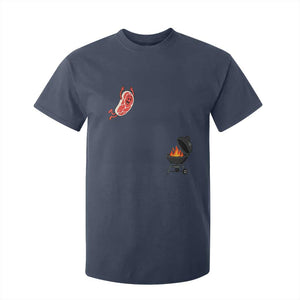 Humorous Diving Steak Charcoal Grill Graphic T Shirt For Kid BBQ Grilling Pitmaster Cookout Funny Barbecue Master TS02 Navy Print Your Wear