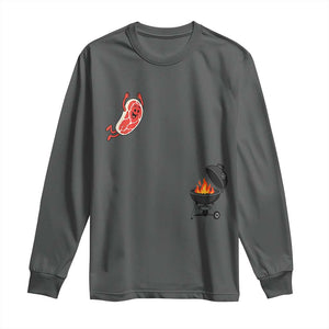 Humorous Diving Steak Charcoal Grill Graphic Long Sleeve Shirt BBQ Grilling Pitmaster Cookout Funny Barbecue Master TS02 Dark Heather Print Your Wear