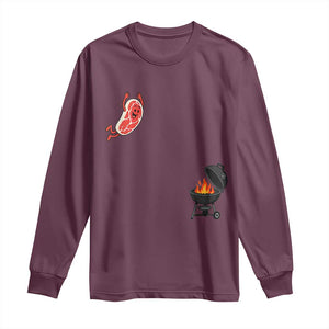Humorous Diving Steak Charcoal Grill Graphic Long Sleeve Shirt BBQ Grilling Pitmaster Cookout Funny Barbecue Master TS02 Maroon Print Your Wear