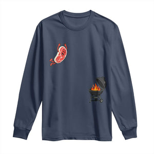 Humorous Diving Steak Charcoal Grill Graphic Long Sleeve Shirt BBQ Grilling Pitmaster Cookout Funny Barbecue Master TS02 Navy Print Your Wear