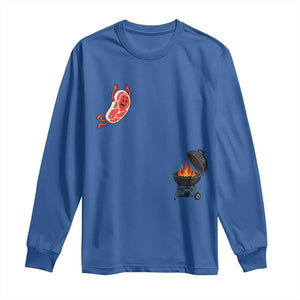 Humorous Diving Steak Charcoal Grill Graphic Long Sleeve Shirt BBQ Grilling Pitmaster Cookout Funny Barbecue Master TS02 Royal Blue Print Your Wear