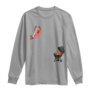 Humorous Diving Steak Charcoal Grill Graphic Long Sleeve Shirt BBQ Grilling Pitmaster Cookout Funny Barbecue Master TS02 Sport Gray Print Your Wear
