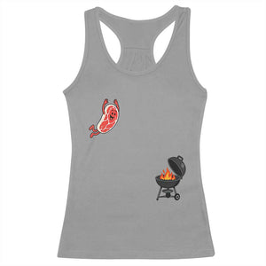 Humorous Diving Steak Charcoal Grill Graphic Racerback Tank Top BBQ Grilling Pitmaster Cookout Funny Barbecue Master TS02 Sport Gray Print Your Wear