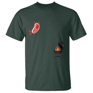 Humorous Diving Steak Charcoal Grill Graphic T Shirt BBQ Grilling Pitmaster Cookout Funny Barbecue Master TS02 Dark Forest Green Print Your Wear
