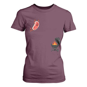 Humorous Diving Steak Charcoal Grill Graphic T Shirt For Women BBQ Grilling Pitmaster Cookout Funny Barbecue Master TS02 Maroon Print Your Wear