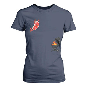 Humorous Diving Steak Charcoal Grill Graphic T Shirt For Women BBQ Grilling Pitmaster Cookout Funny Barbecue Master TS02 Navy Print Your Wear