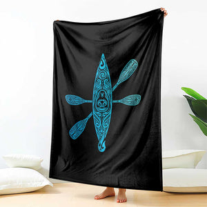 Polynesian Tribal Kayak Graphic Throw Blanket Maori Pattern Water Sports Cyan Gradient Paddling
