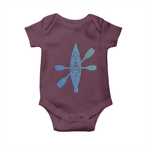 Polynesian Tribal Kayak Graphic Baby Onesie Maori Pattern Water Sports Cyan Gradient Paddling TS02 Maroon Print Your Wear