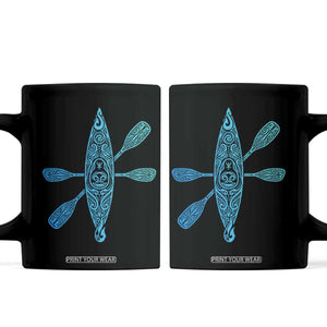 Polynesian Tribal Kayak Graphic Coffee Mug Maori Pattern Water Sports Cyan Gradient Paddling TS02 Black Print Your Wear