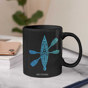 Polynesian Tribal Kayak Graphic Coffee Mug Maori Pattern Water Sports Cyan Gradient Paddling TS02 Print Your Wear