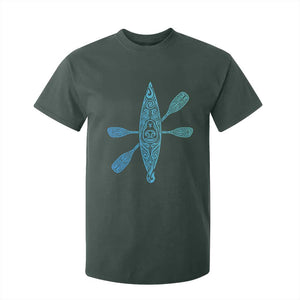 Polynesian Tribal Kayak Graphic T Shirt For Kid Maori Pattern Water Sports Cyan Gradient Paddling TS02 Dark Forest Green Print Your Wear