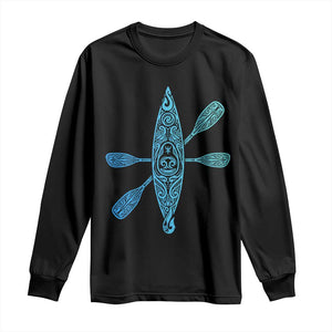 Polynesian Tribal Kayak Graphic Long Sleeve Shirt Maori Pattern Water Sports Cyan Gradient Paddling TS02 Black Print Your Wear