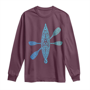Polynesian Tribal Kayak Graphic Long Sleeve Shirt Maori Pattern Water Sports Cyan Gradient Paddling TS02 Maroon Print Your Wear
