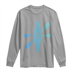 Polynesian Tribal Kayak Graphic Long Sleeve Shirt Maori Pattern Water Sports Cyan Gradient Paddling TS02 Sport Gray Print Your Wear
