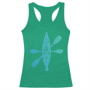 Polynesian Tribal Kayak Graphic Racerback Tank Top Maori Pattern Water Sports Cyan Gradient Paddling TS02 Irish Green Print Your Wear
