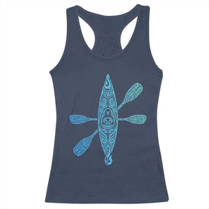 Polynesian Tribal Kayak Graphic Racerback Tank Top Maori Pattern Water Sports Cyan Gradient Paddling TS02 Navy Print Your Wear