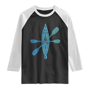 Polynesian Tribal Kayak Graphic Raglan Shirt Maori Pattern Water Sports Cyan Gradient Paddling TS02 Black White Print Your Wear