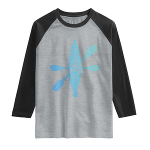 Polynesian Tribal Kayak Graphic Raglan Shirt Maori Pattern Water Sports Cyan Gradient Paddling TS02 Heather Gray Black Print Your Wear