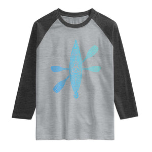 Polynesian Tribal Kayak Graphic Raglan Shirt Maori Pattern Water Sports Cyan Gradient Paddling TS02 Heather Gray Heather Charcoal Print Your Wear