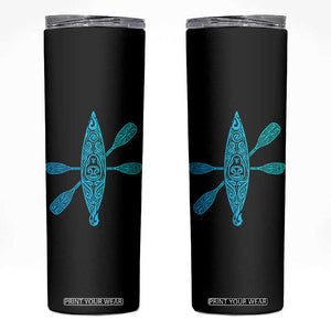 Polynesian Tribal Kayak Graphic Skinny Tumbler Maori Pattern Water Sports Cyan Gradient Paddling
