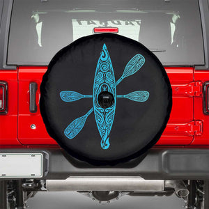 Polynesian Tribal Kayak Graphic Spare Tire Cover Maori Pattern Water Sports Cyan Gradient Paddling TS02 Black Print Your Wear