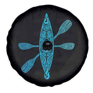 Polynesian Tribal Kayak Graphic Spare Tire Cover Maori Pattern Water Sports Cyan Gradient Paddling TS02 Print Your Wear