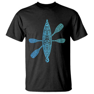 Polynesian Tribal Kayak Graphic T Shirt Maori Pattern Water Sports Cyan Gradient Paddling TS02 Black Print Your Wear