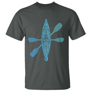 Polynesian Tribal Kayak Graphic T Shirt Maori Pattern Water Sports Cyan Gradient Paddling TS02 Dark Heather Print Your Wear