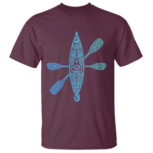 Polynesian Tribal Kayak Graphic T Shirt Maori Pattern Water Sports Cyan Gradient Paddling TS02 Maroon Print Your Wear