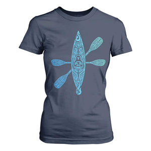 Polynesian Tribal Kayak Graphic T Shirt For Women Maori Pattern Water Sports Cyan Gradient Paddling TS02 Navy Print Your Wear