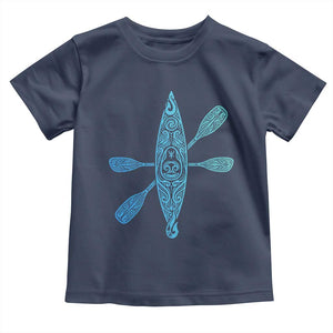 Polynesian Tribal Kayak Graphic Toddler T Shirt Maori Pattern Water Sports Cyan Gradient Paddling TS02 Navy Print Your Wear