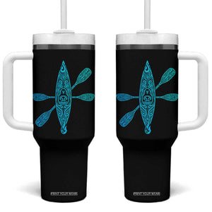Polynesian Tribal Kayak Graphic Tumbler With Handle Maori Pattern Water Sports Cyan Gradient Paddling TS02 One Size: 40 oz Black Print Your Wear