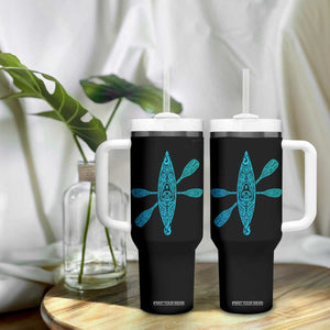 Polynesian Tribal Kayak Graphic Tumbler With Handle Maori Pattern Water Sports Cyan Gradient Paddling TS02 Print Your Wear