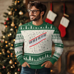Piano Keyboard Graphic Ugly Christmas Sweater Musical Notes Alignment Pianist