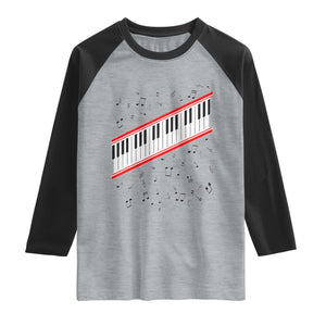 Piano Keyboard Graphic Raglan Shirt Musical Notes Alignment Pianist TS02 Heather Gray Black Print Your Wear
