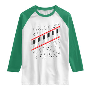 Piano Keyboard Graphic Raglan Shirt Musical Notes Alignment Pianist TS02 White Kelly Green Print Your Wear