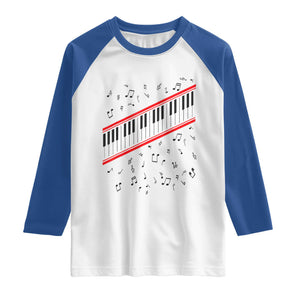 Piano Keyboard Graphic Raglan Shirt Musical Notes Alignment Pianist TS02 White Royal Print Your Wear