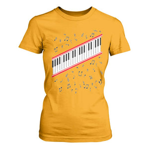 Piano Keyboard Graphic T Shirt For Women Musical Notes Alignment Pianist TS02 Gold Print Your Wear