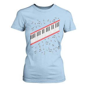 Piano Keyboard Graphic T Shirt For Women Musical Notes Alignment Pianist TS02 Light Blue Print Your Wear