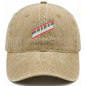 Piano Keyboard Graphic Washed Cotton Baseball Cap Musical Notes Alignment Pianist TS02 Print Your Wear