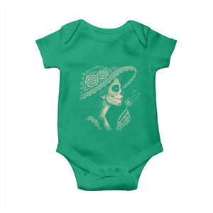 Vintage Dia de los Muertos Catrina Portrait Graphic Baby Onesie Gothic Sugar Skull Woman Blowing Dandelion TS02 Irish Green Print Your Wear